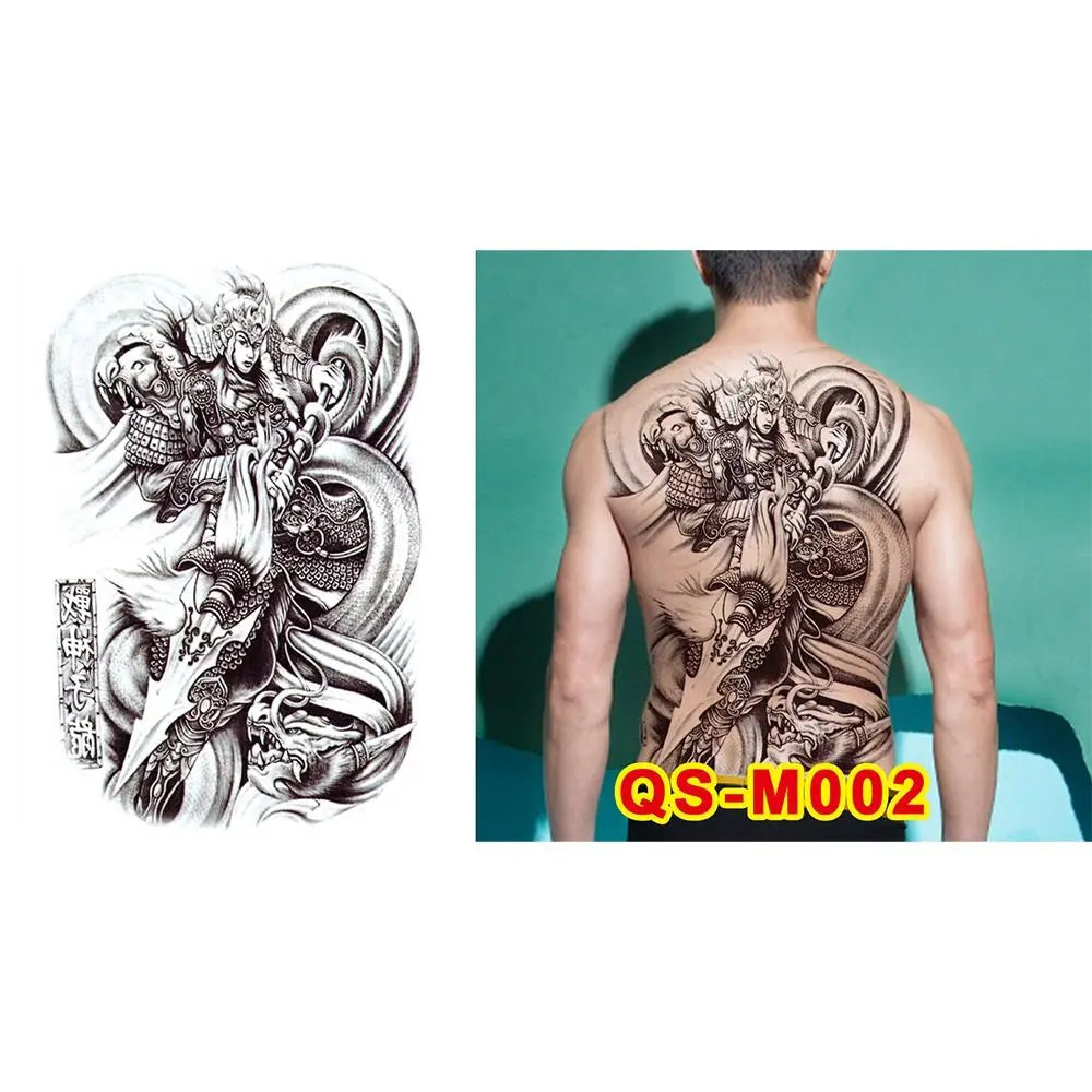 Full Back Water Transfer Tattoo Stickers – Angel Wings, Cross, Warrior Style Fake Tattoo for Men