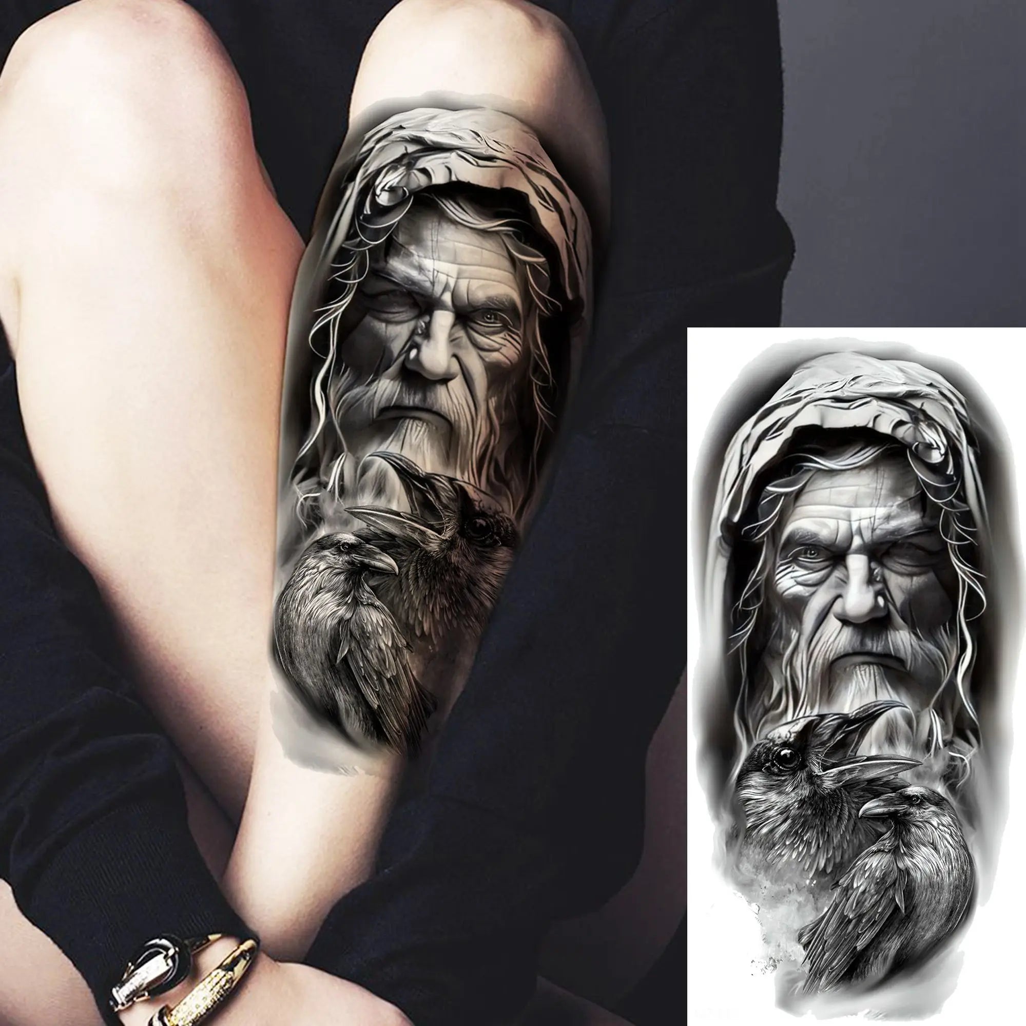 1 Sheet Zeus Jesus Skull Arm Temporary Tattoo Stickers – Waterproof Fake Sleeve Tattoo for Arm and Leg