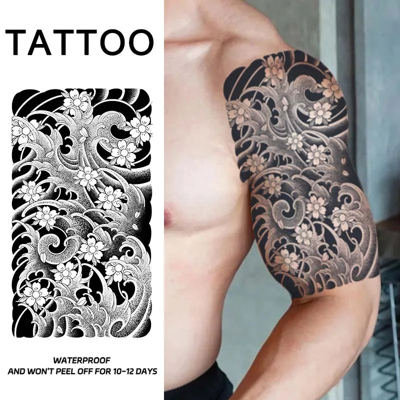 Dragon Tiger Half Arm Tattoo – Waterproof Herbal Semi-Permanent Fake Tattoo Sticker