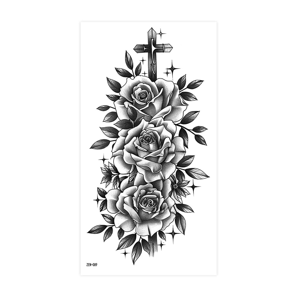 Realistic Flower Tattoo Sticker – Rose & Butterfly Design (1pc)
