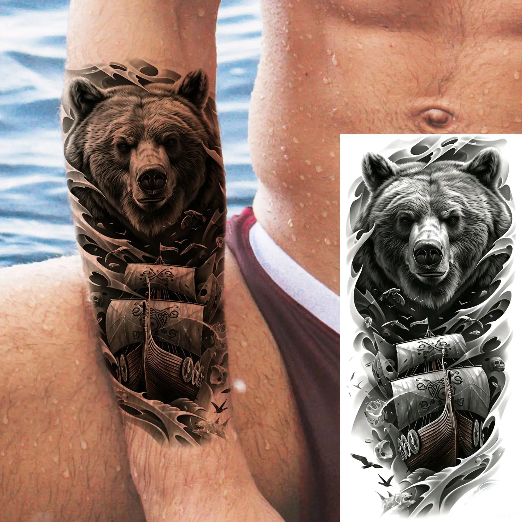 1 Sheet Realistic Beast Tattoo Stickers – Bear, Tiger, Wolf, Owl Waterproof Temporary Sleeve Tattoo for Arm and Leg
