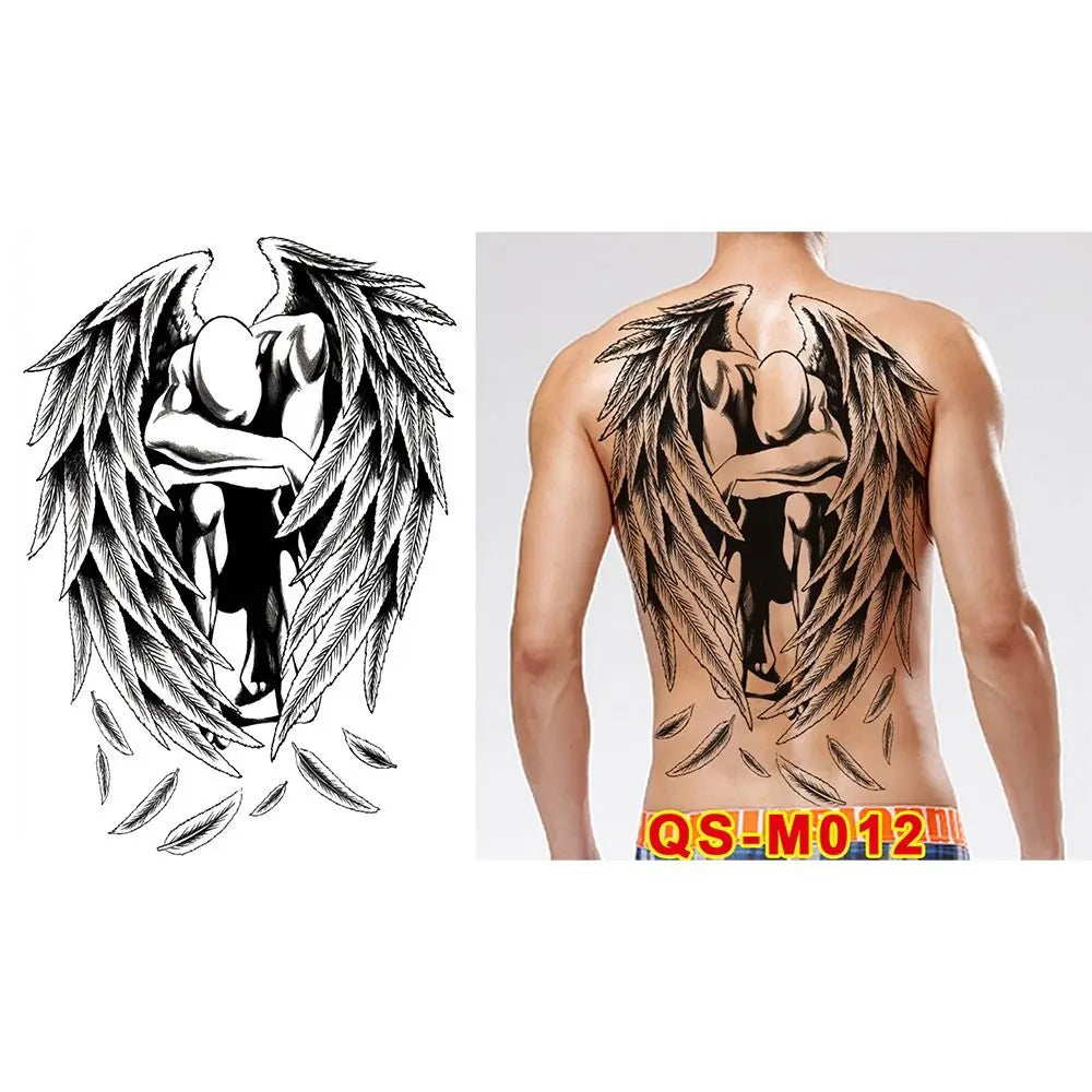 Full Back Water Transfer Tattoo Stickers – Angel Wings, Cross, Warrior Style Fake Tattoo for Men