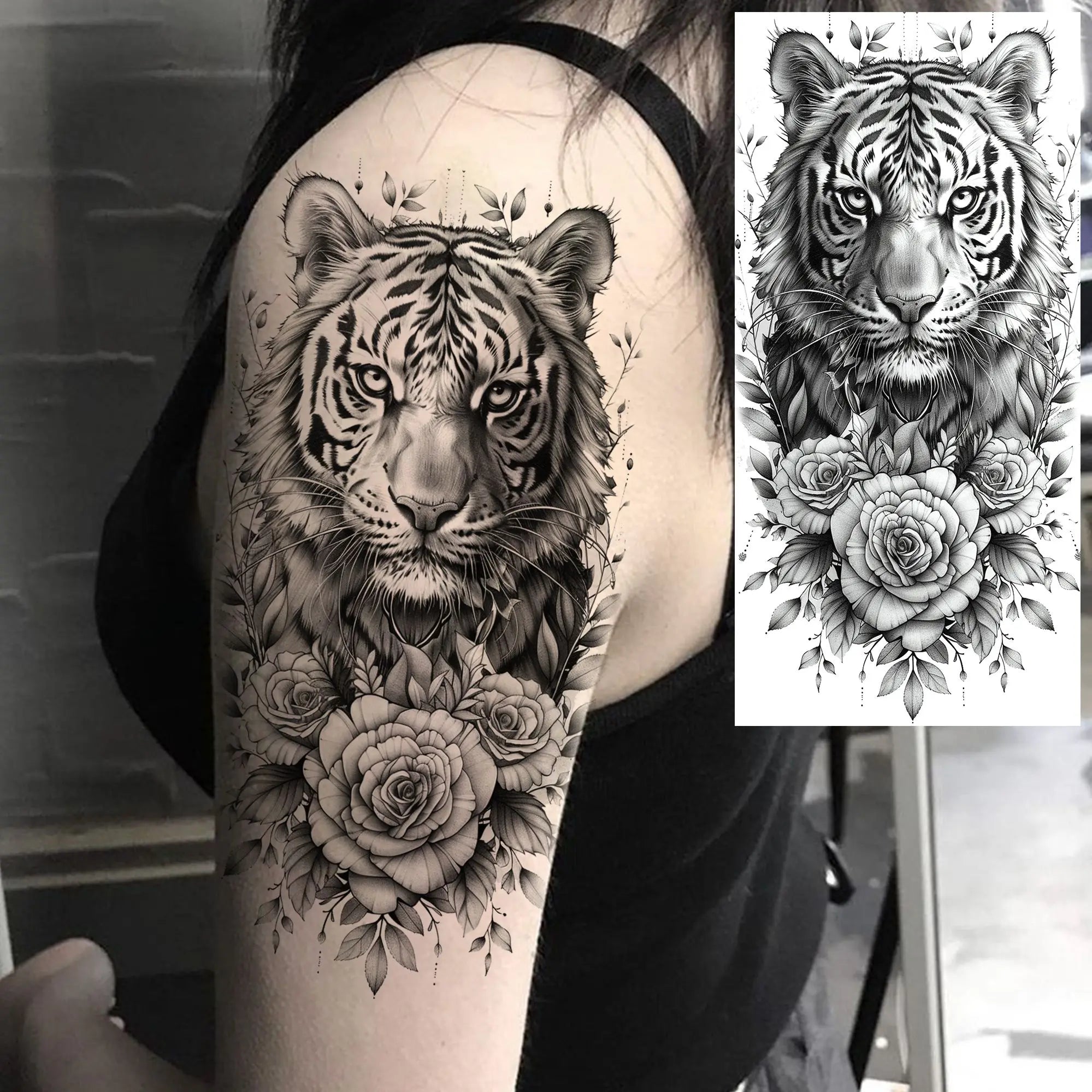 1 Sheet Lion Tiger Wolf Skull Ship Temporary Tattoo Sticker – Waterproof Realistic Body Art for Arm and Chest