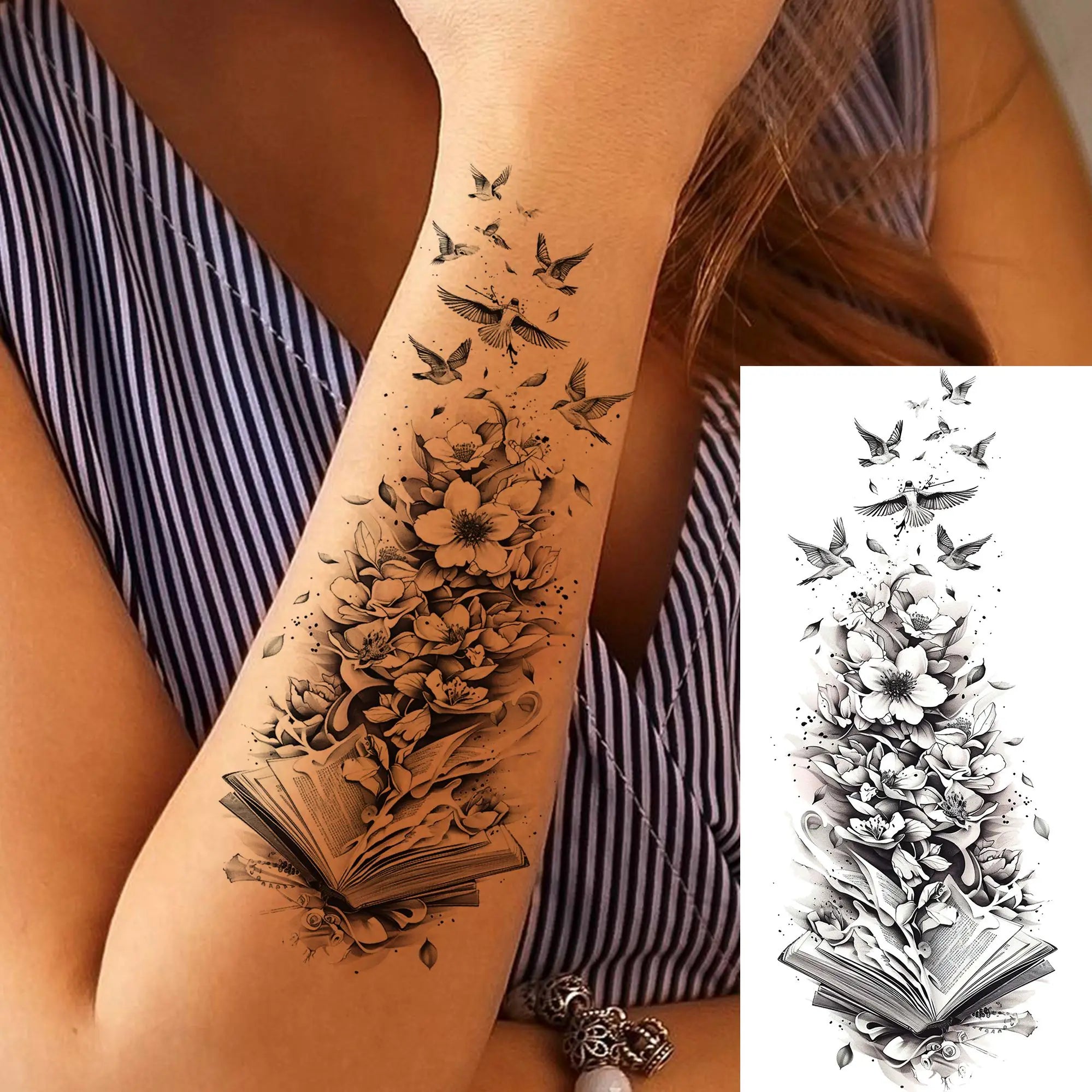 3D Rose Butterfly Temporary Tattoo – Waterproof Phoenix Flower Fake Tattoo Sticker