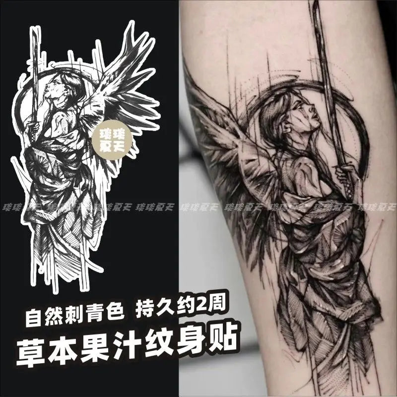 Angel Line Art Temporary Tattoo – Herbal Ink Waterproof Fake Tattoo Sticker