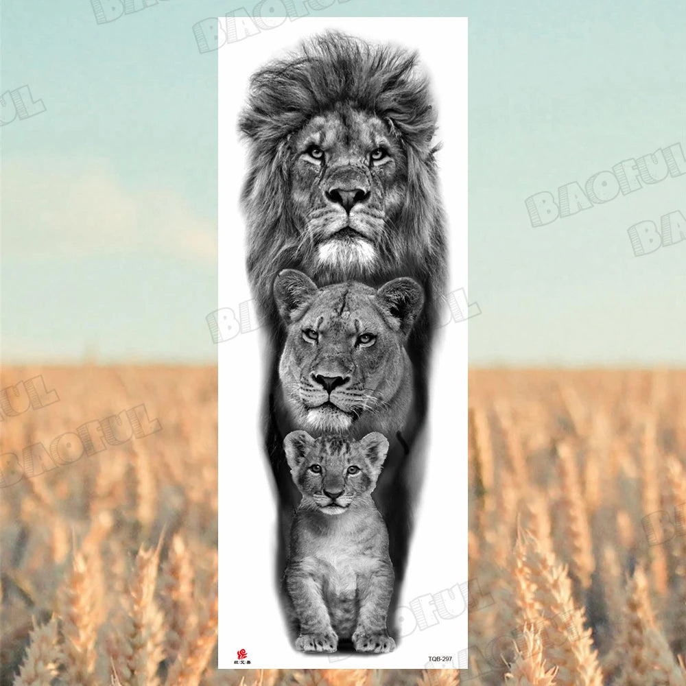 1 Sheet Wolf Lion Maori Flower Arm Sleeve Temporary Tattoo Sticker – Realistic Waterproof Fake Tattoos for Body