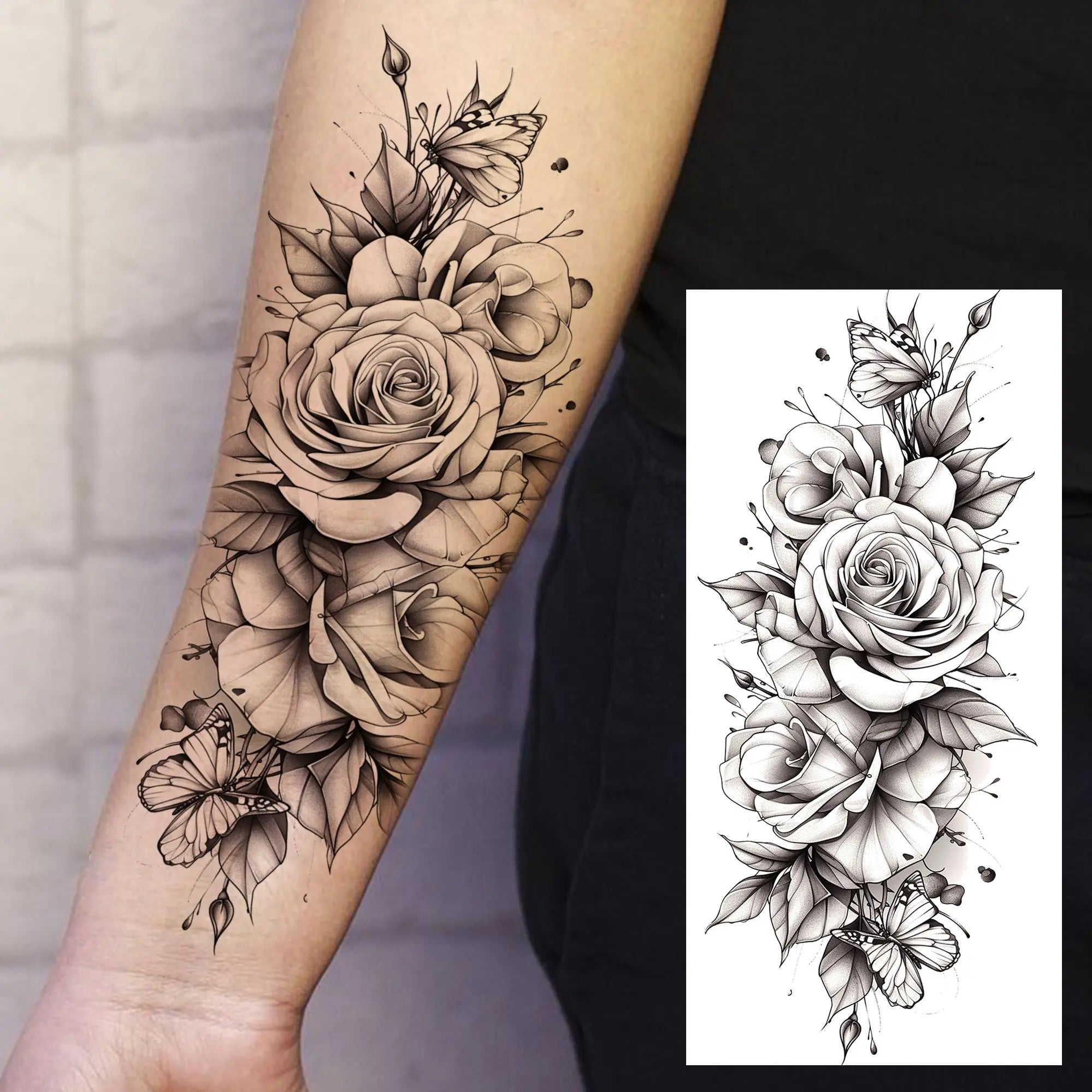 Watercolor Flower & Butterfly Tattoo – Realistic Waterproof Temporary Sticker (1 Sheet)