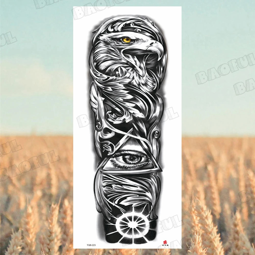 1 Sheet Wolf Lion Maori Flower Arm Sleeve Temporary Tattoo Sticker – Realistic Waterproof Fake Tattoos for Body