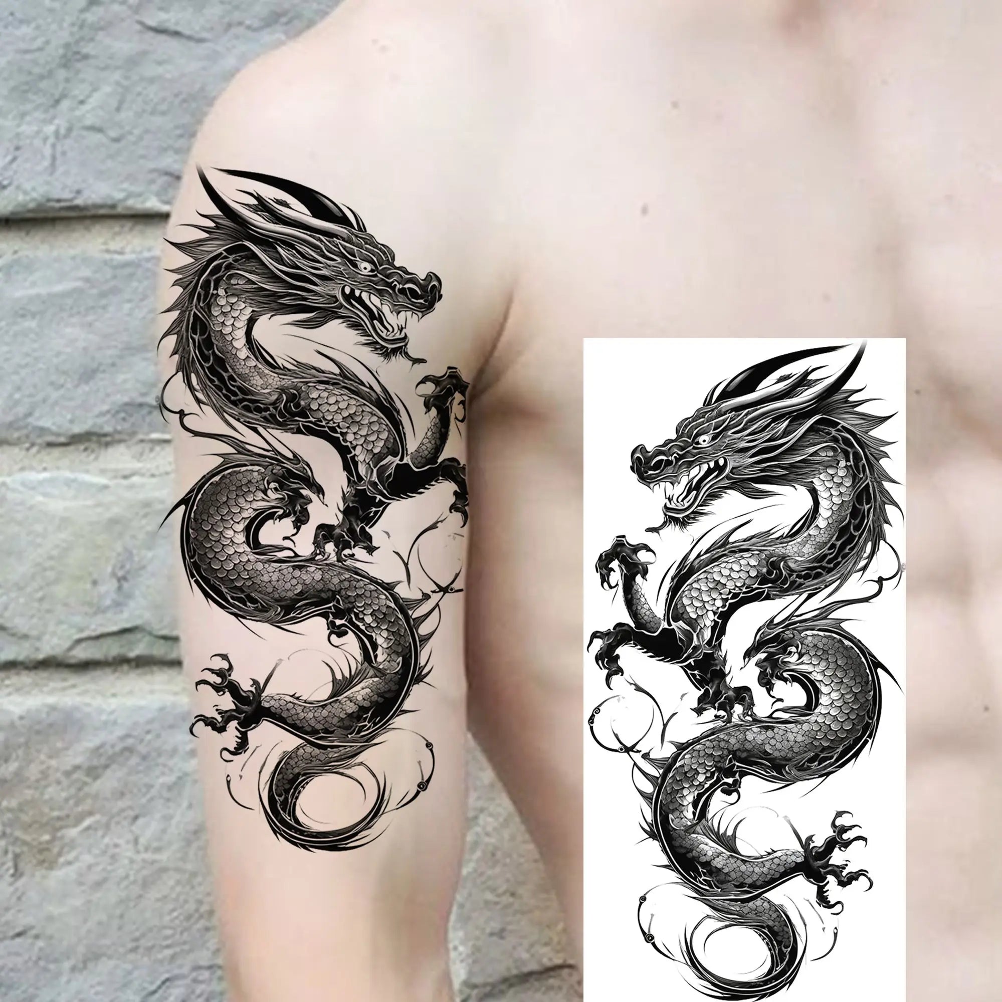 Lion Tiger Wolf Skull Dragon Temporary Tattoo – Realistic 3D Fake Tattoo Sticker (1 Sheet)