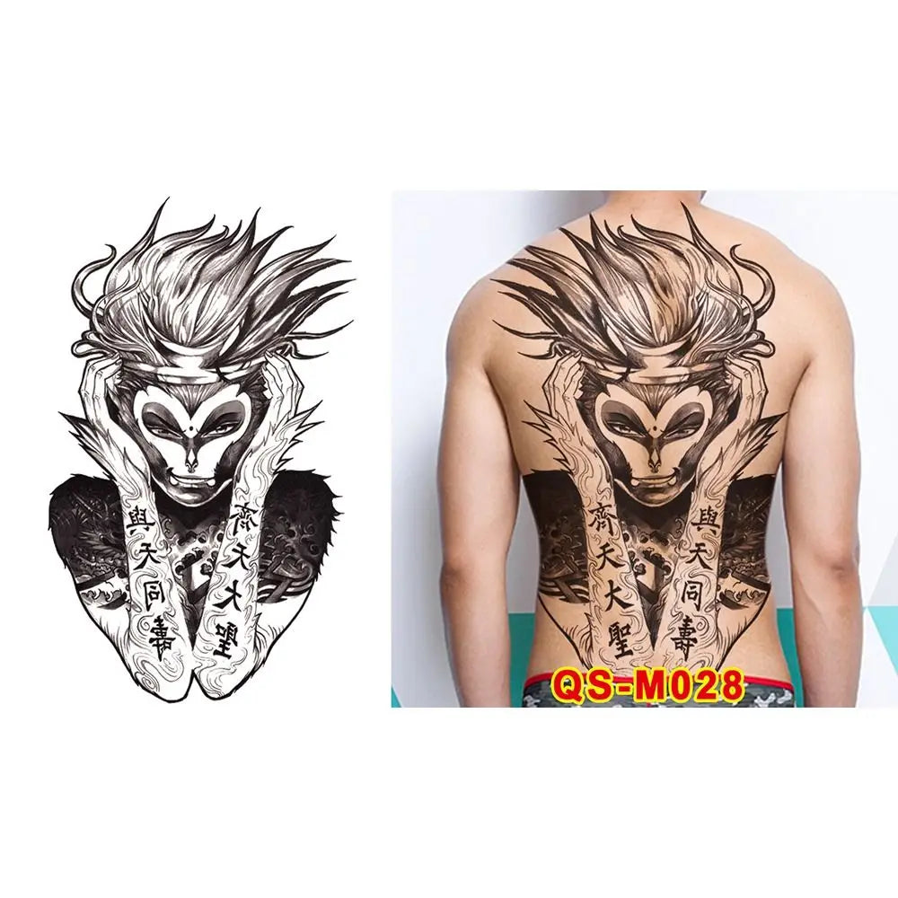 Full Back Water Transfer Tattoo Stickers – Angel Wings, Cross, Warrior Style Fake Tattoo for Men