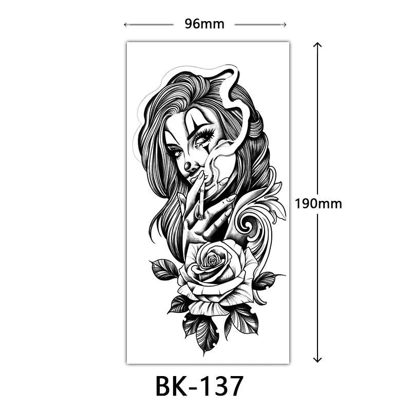 Black Floral Temporary Tattoo Stickers – Waterproof Fake Flower Tattoos for Hand, Arm, Body