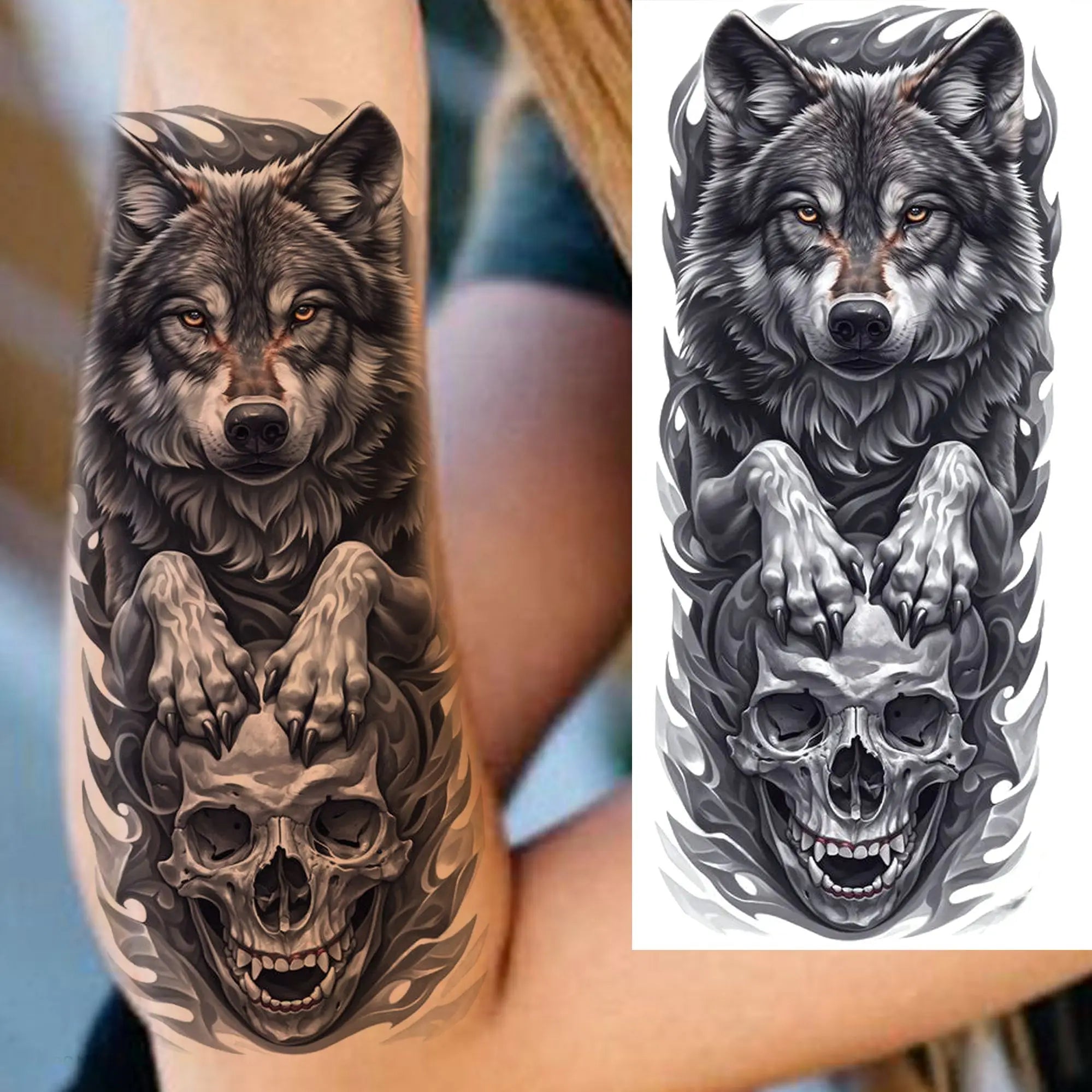1 Sheet Lion Tiger Wolf Skull Ship Temporary Tattoo Sticker – Waterproof Realistic Body Art for Arm and Chest