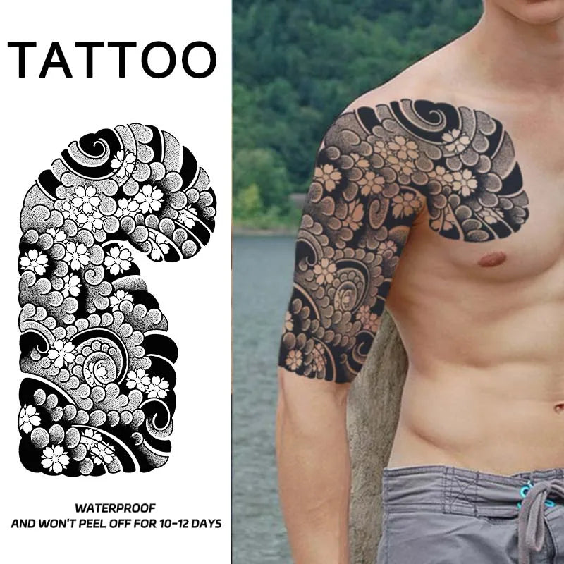 Dragon Tiger Half Arm Tattoo – Waterproof Herbal Semi-Permanent Fake Tattoo Sticker