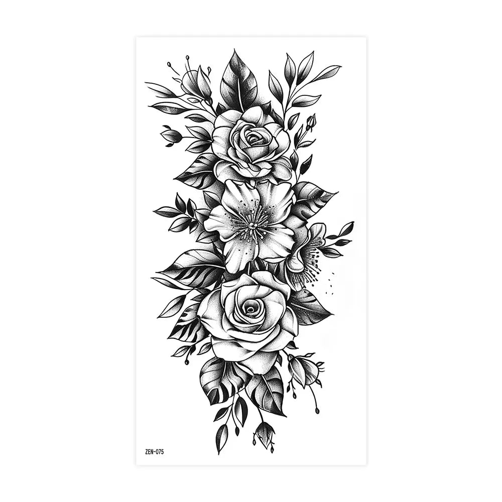 Realistic Flower Tattoo Sticker – Rose & Butterfly Design (1pc)