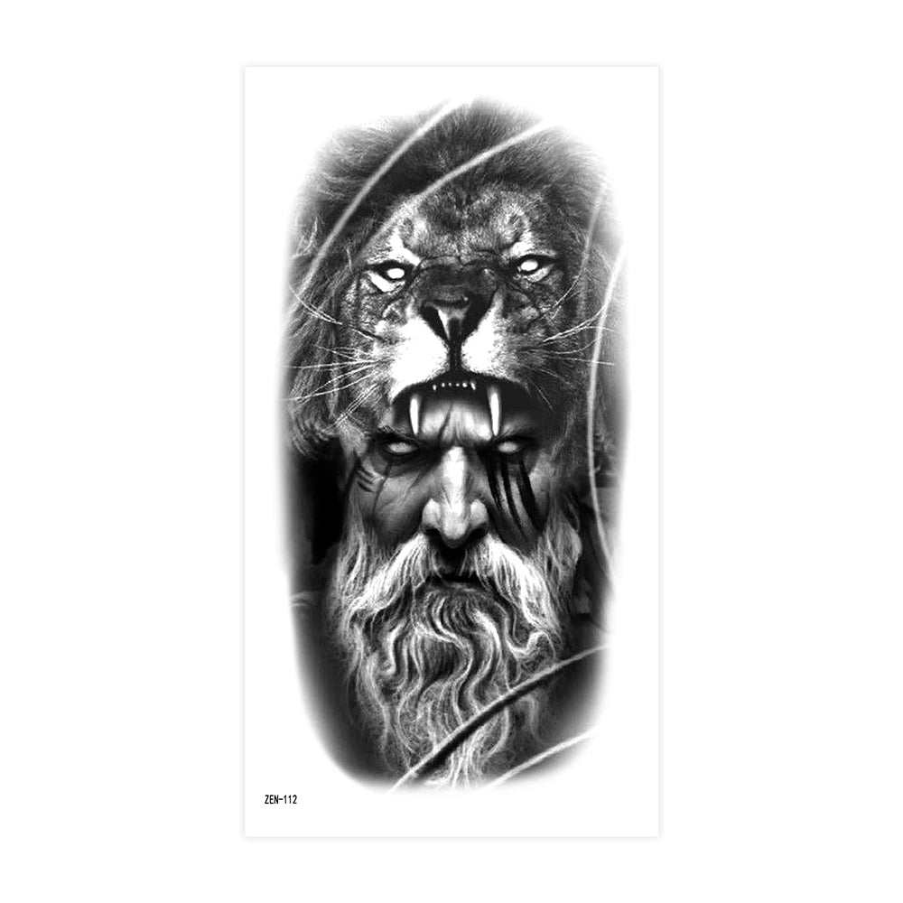 2pcs Black Lion Tiger Wolf Temporary Tattoo Stickers – Waterproof Fake Animal Sleeve Tattoos