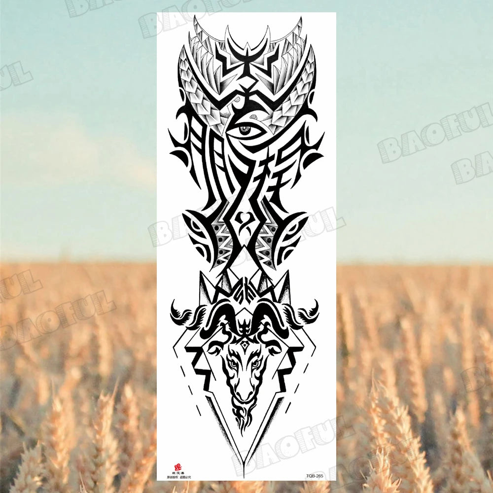 1 Sheet Wolf Lion Maori Flower Arm Sleeve Temporary Tattoo Sticker – Realistic Waterproof Fake Tattoos for Body