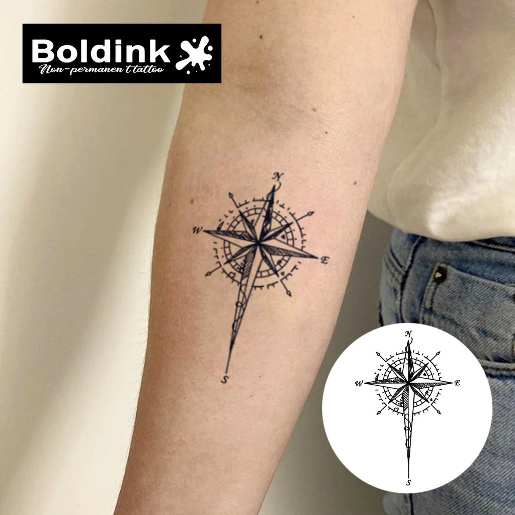 Compass North – Fine Line Temporary Tattoo (1PC)