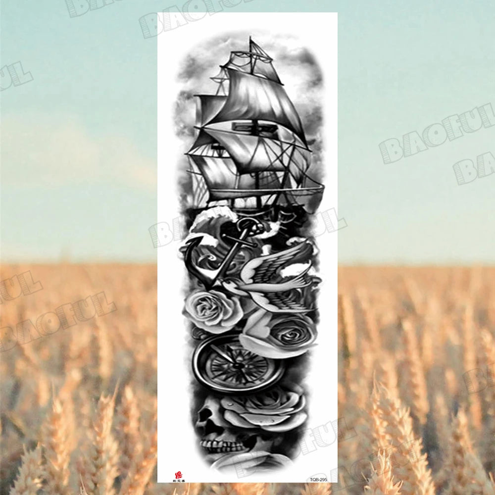 1 Sheet Wolf Lion Maori Flower Arm Sleeve Temporary Tattoo Sticker – Realistic Waterproof Fake Tattoos for Body