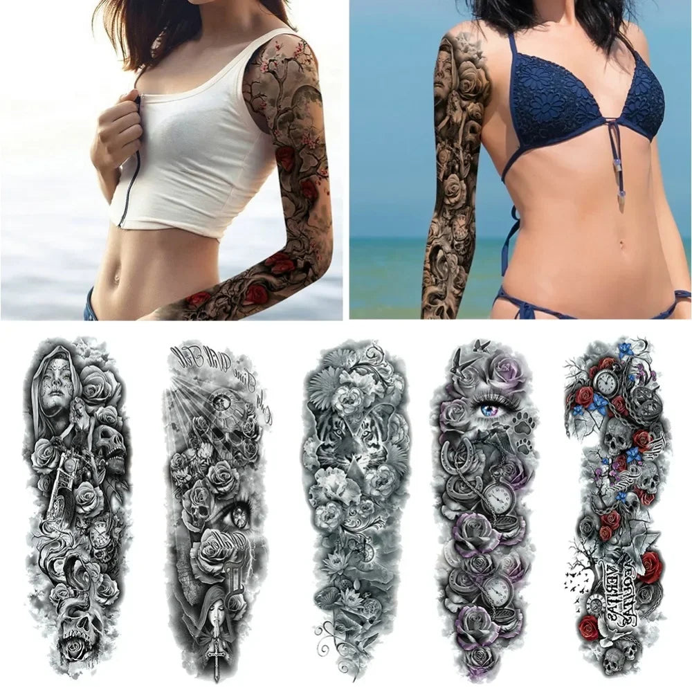 Full Arm Skull Tattoo Sticker – Waterproof 15-Day Semi-Permanent Tattoo for Men & Women