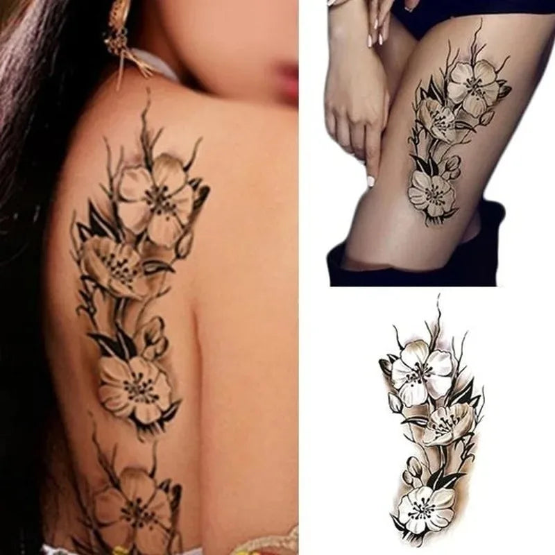 Plum Blossom Tattoo Set – 5 Sheets Waterproof Color Sketch Temporary Stickers for Women