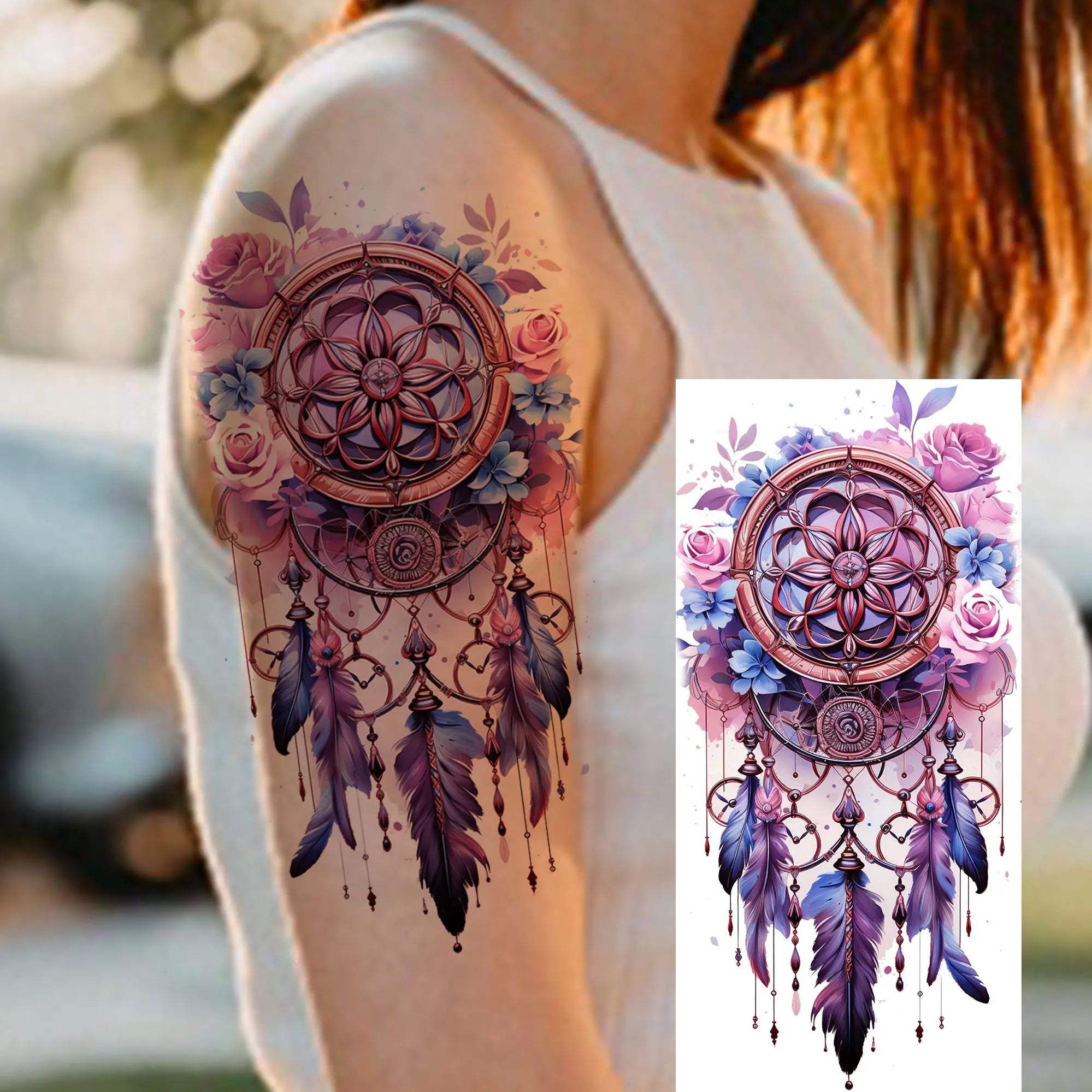 Watercolor Flower & Butterfly Tattoo – Realistic Waterproof Temporary Sticker (1 Sheet)