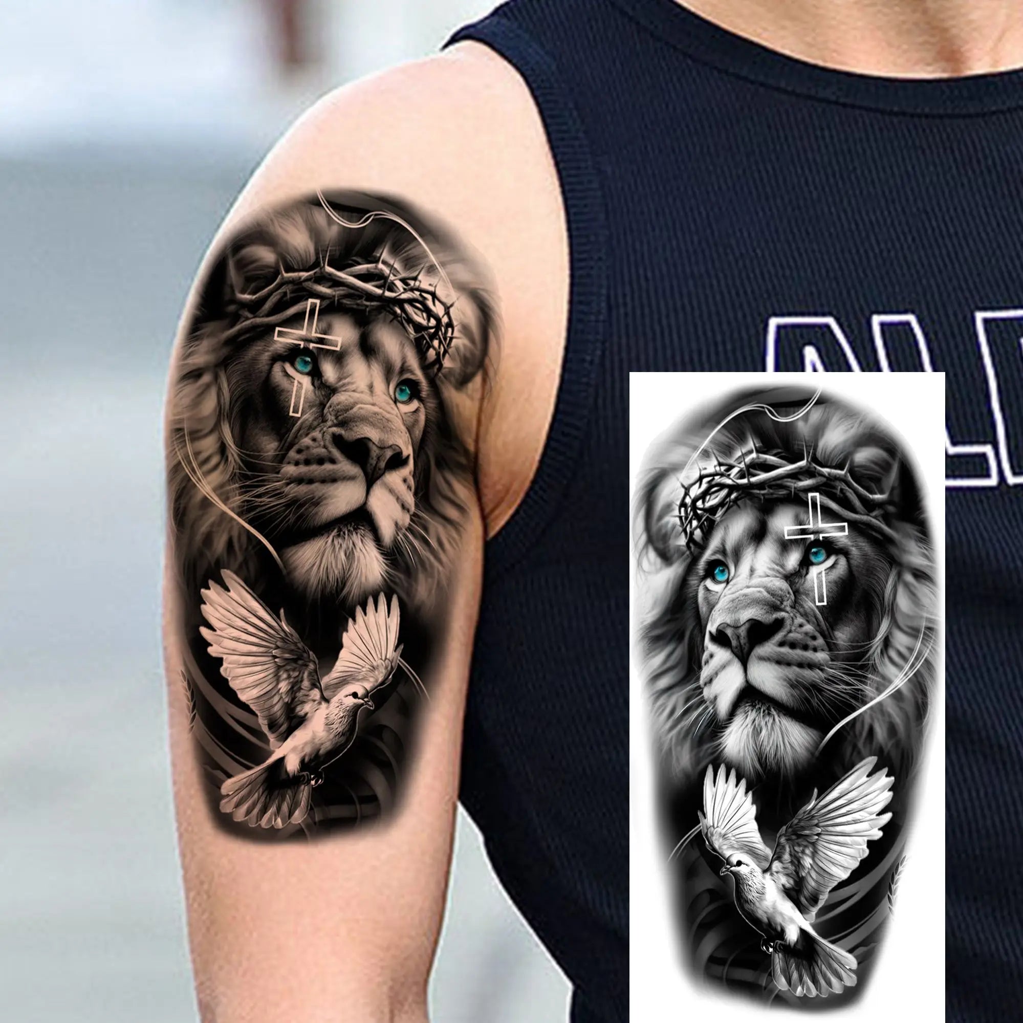 Lion Tiger Wolf Skull Dragon Temporary Tattoo – Realistic 3D Fake Tattoo Sticker (1 Sheet)