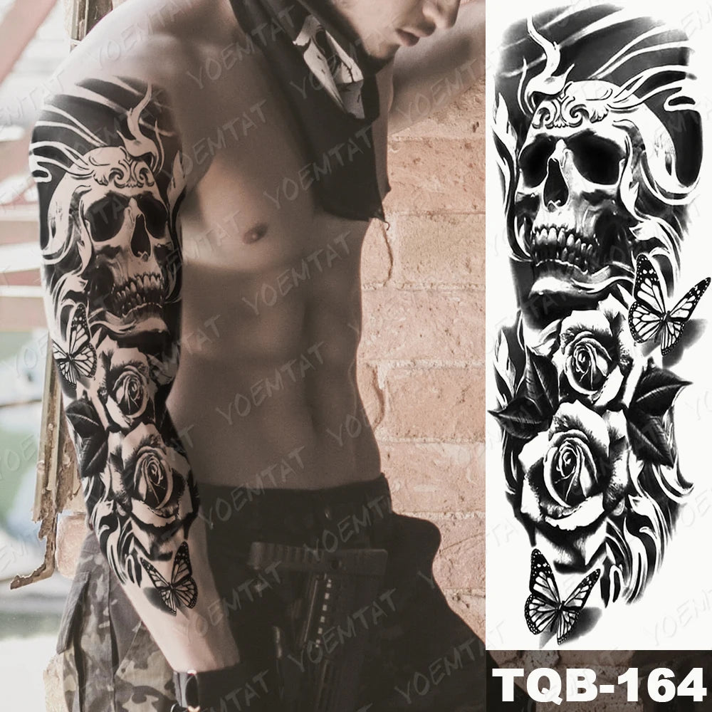 Inkly ArmMaster – Full Sleeve Skull Dragon Tattoo (1PC)