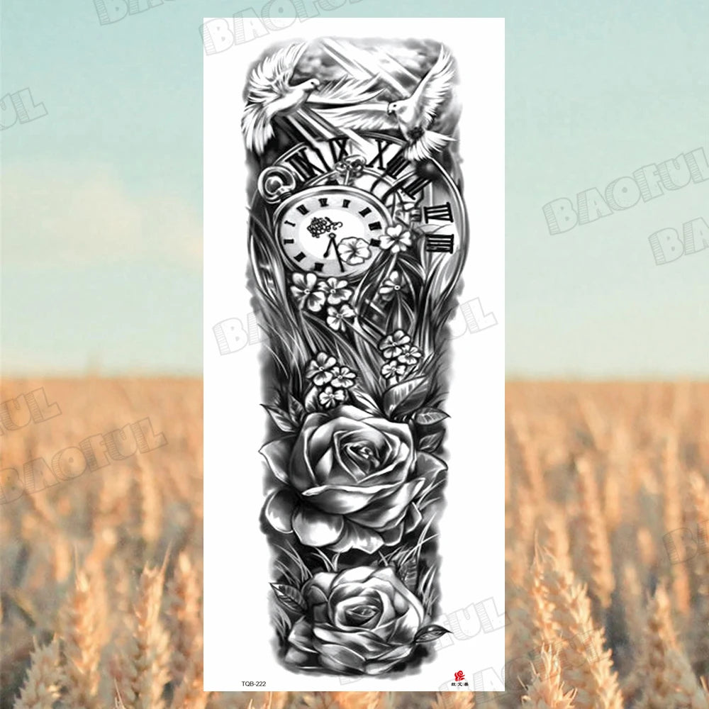 1 Sheet Wolf Lion Maori Flower Arm Sleeve Temporary Tattoo Sticker – Realistic Waterproof Fake Tattoos for Body