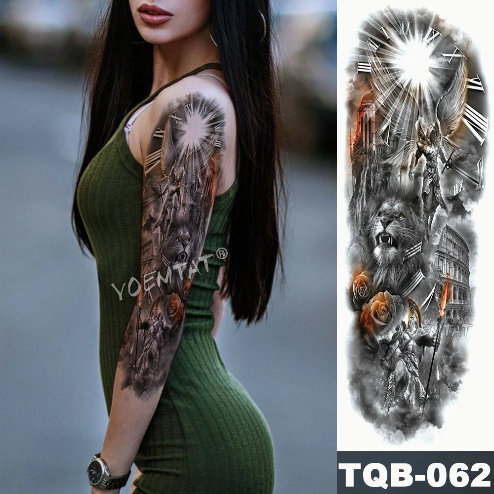 Inkly FullSleeveX – Skull Clock Tiger Wolf Arm Tattoo Set (40+ Designs)