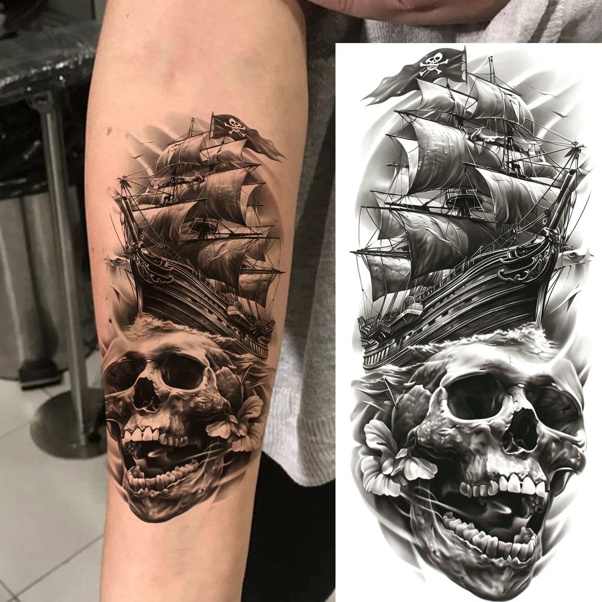 1 Sheet Zeus Jesus Skull Arm Temporary Tattoo Stickers – Waterproof Fake Sleeve Tattoo for Arm and Leg