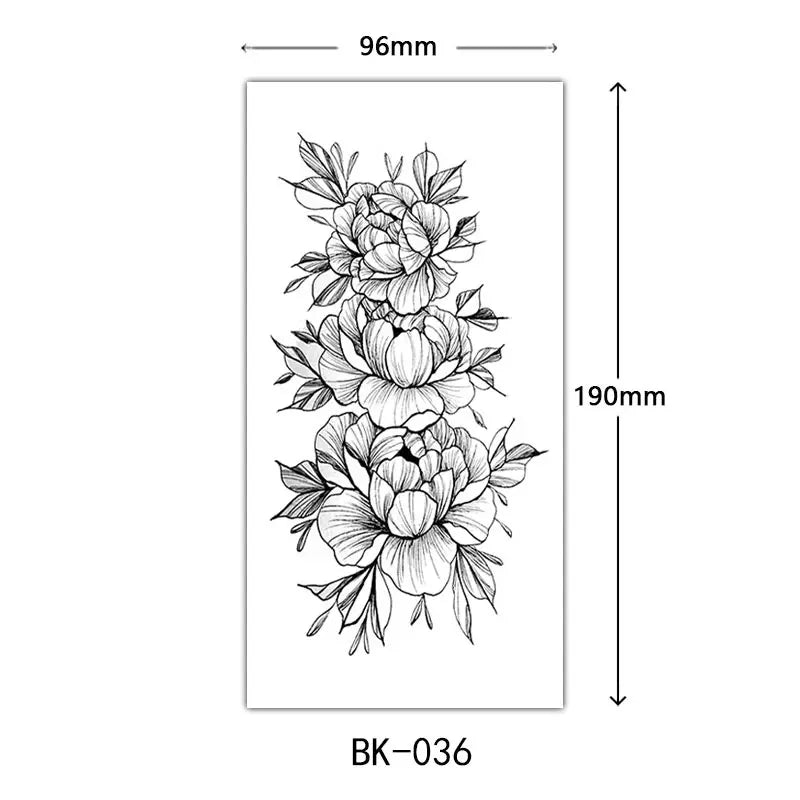 Black Floral Temporary Tattoo Stickers – Waterproof Fake Flower Tattoos for Hand, Arm, Body