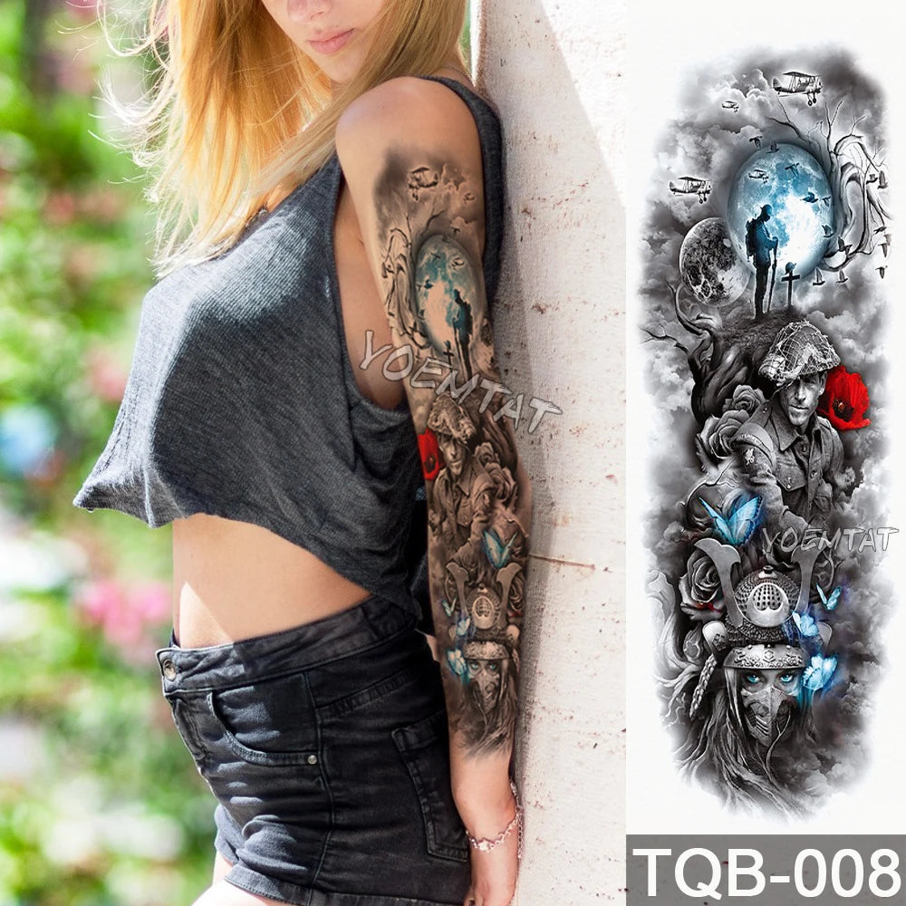Inkly FullSleeveX – Skull Clock Tiger Wolf Arm Tattoo Set (40+ Designs)