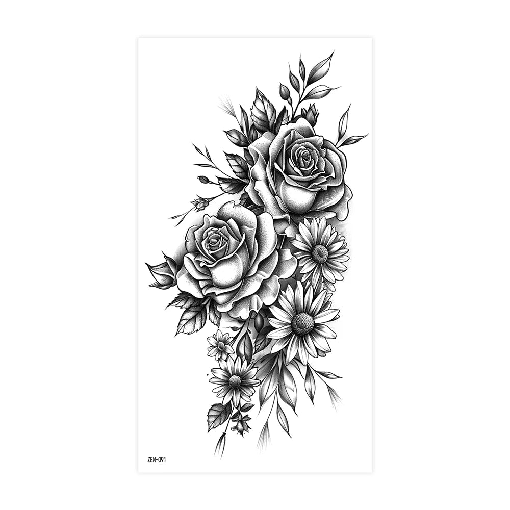 Realistic Flower Tattoo Sticker – Rose & Butterfly Design (1pc)