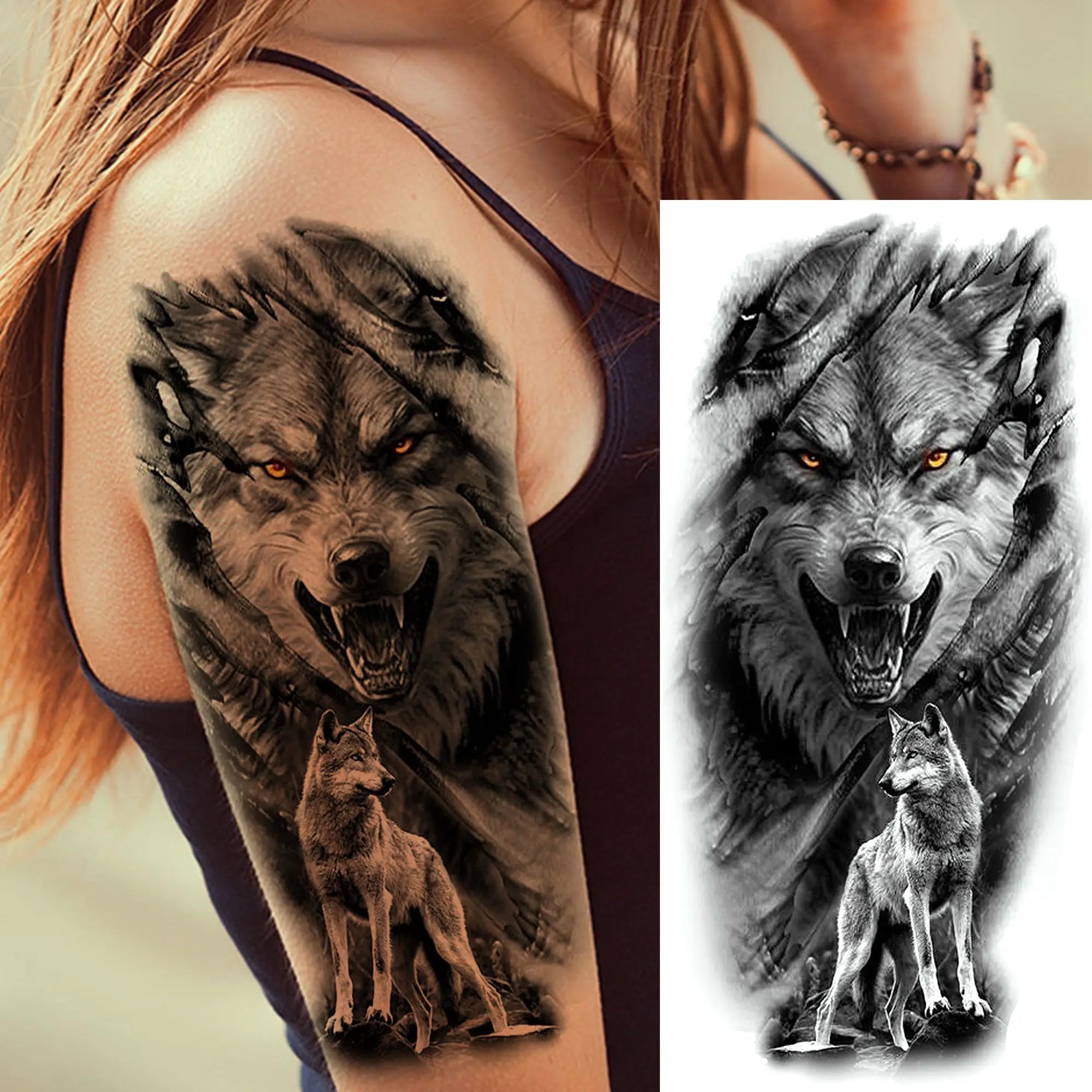 Lion Tiger Wolf Skull Dragon Temporary Tattoo – Realistic 3D Fake Tattoo Sticker (1 Sheet)