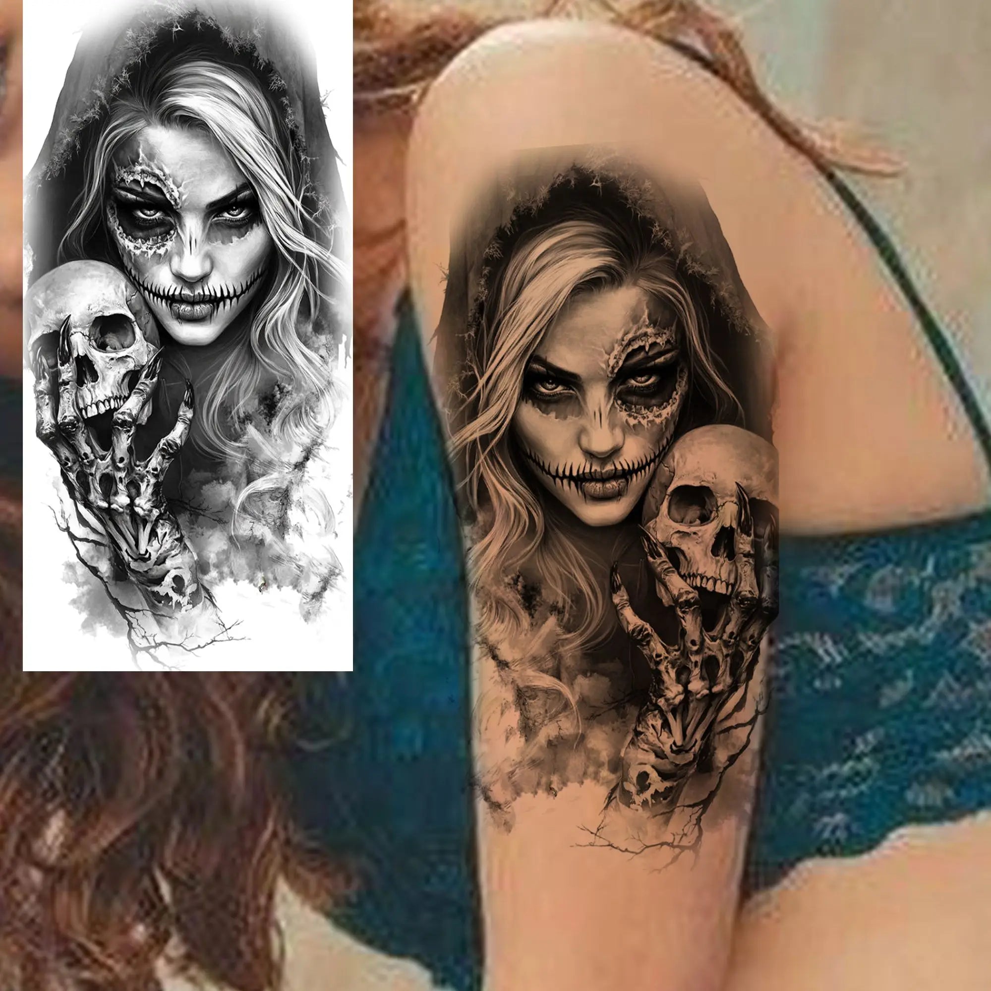 1 Sheet Gangster Joker Mask Poker Temporary Tattoo – Waterproof Fake Sleeve for Arm, Realistic Robber Rebel Design