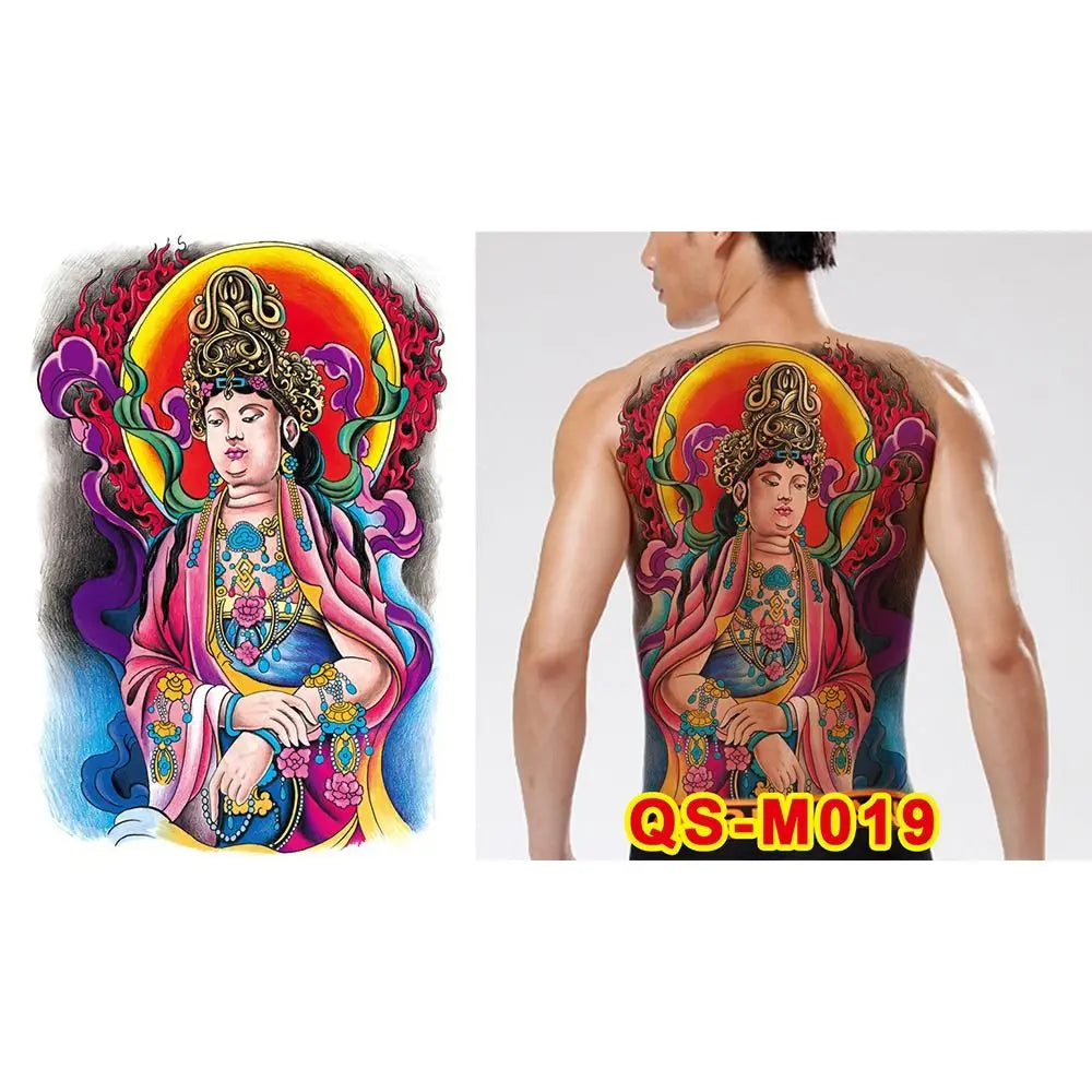 Full Back Water Transfer Tattoo Stickers – Angel Wings, Cross, Warrior Style Fake Tattoo for Men