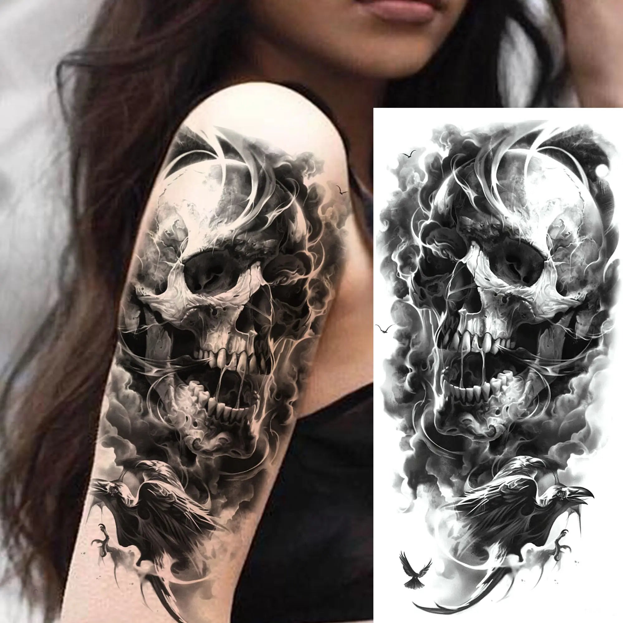 Grim Reaper Skull Pirate Temporary Tattoo – Halloween Fake Tattoo Sticker (1 Sheet)