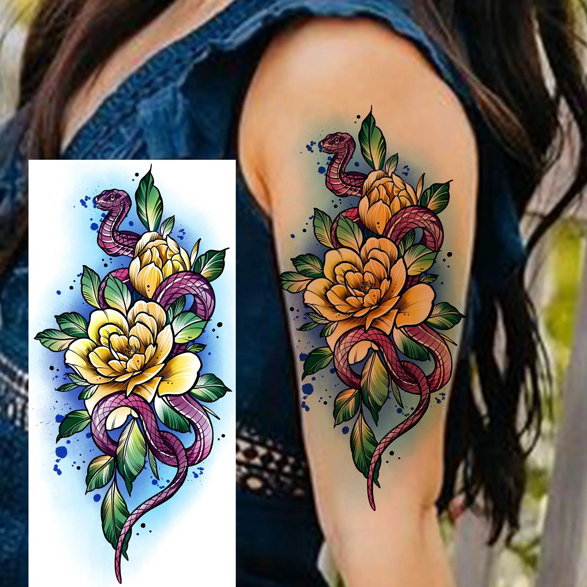 Watercolor Flower & Butterfly Tattoo – Realistic Waterproof Temporary Sticker (1 Sheet)