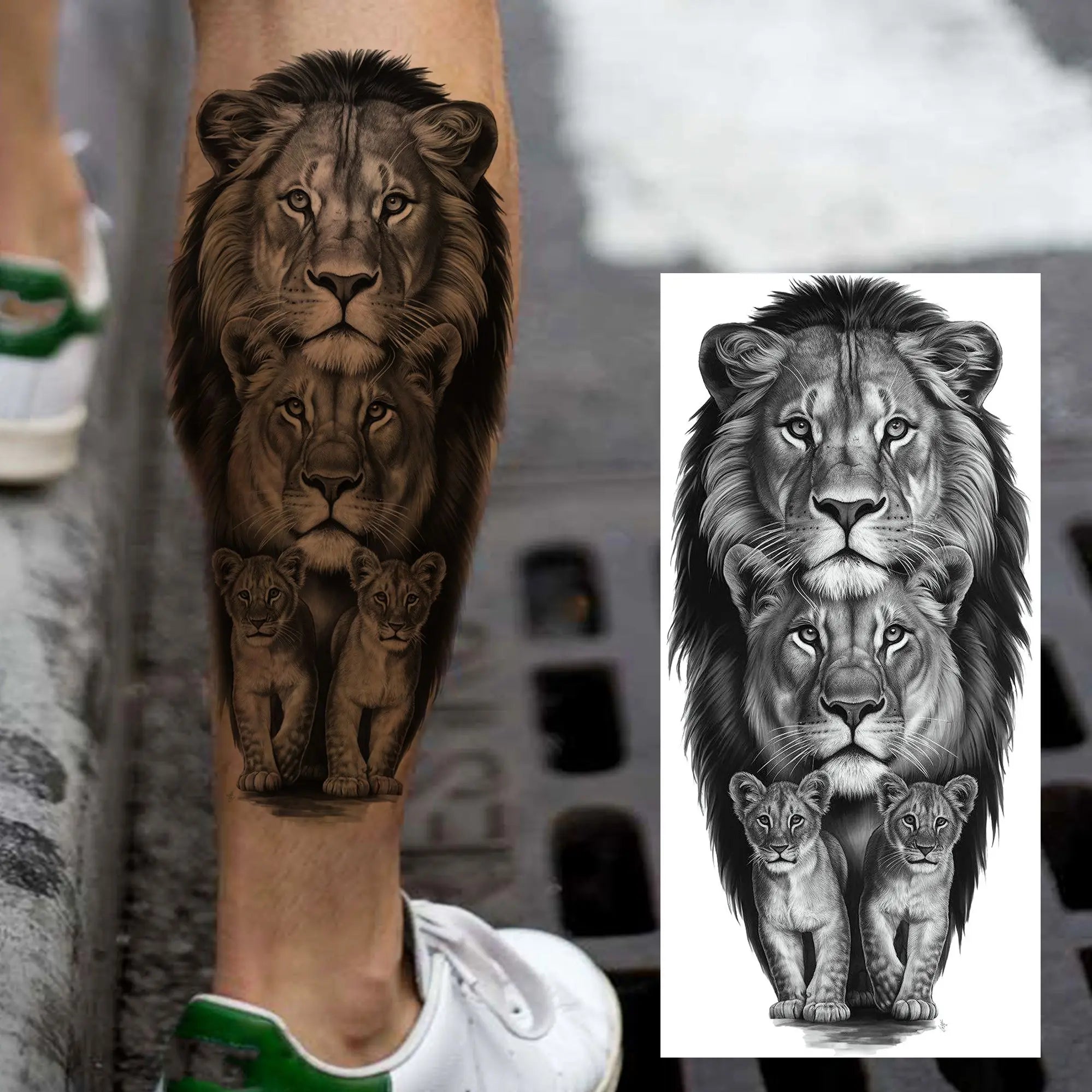 1 Sheet Lion Tiger Wolf Skull Ship Temporary Tattoo Sticker – Waterproof Realistic Body Art for Arm and Chest