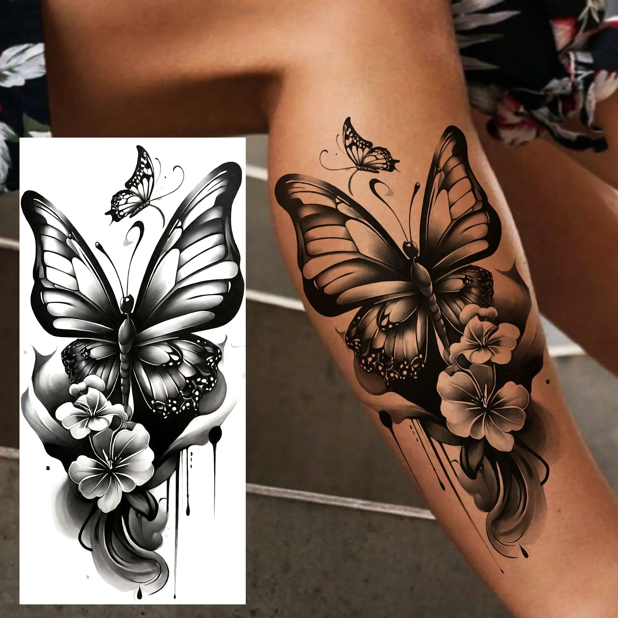 3D Rose Butterfly Temporary Tattoo – Waterproof Phoenix Flower Fake Tattoo Sticker