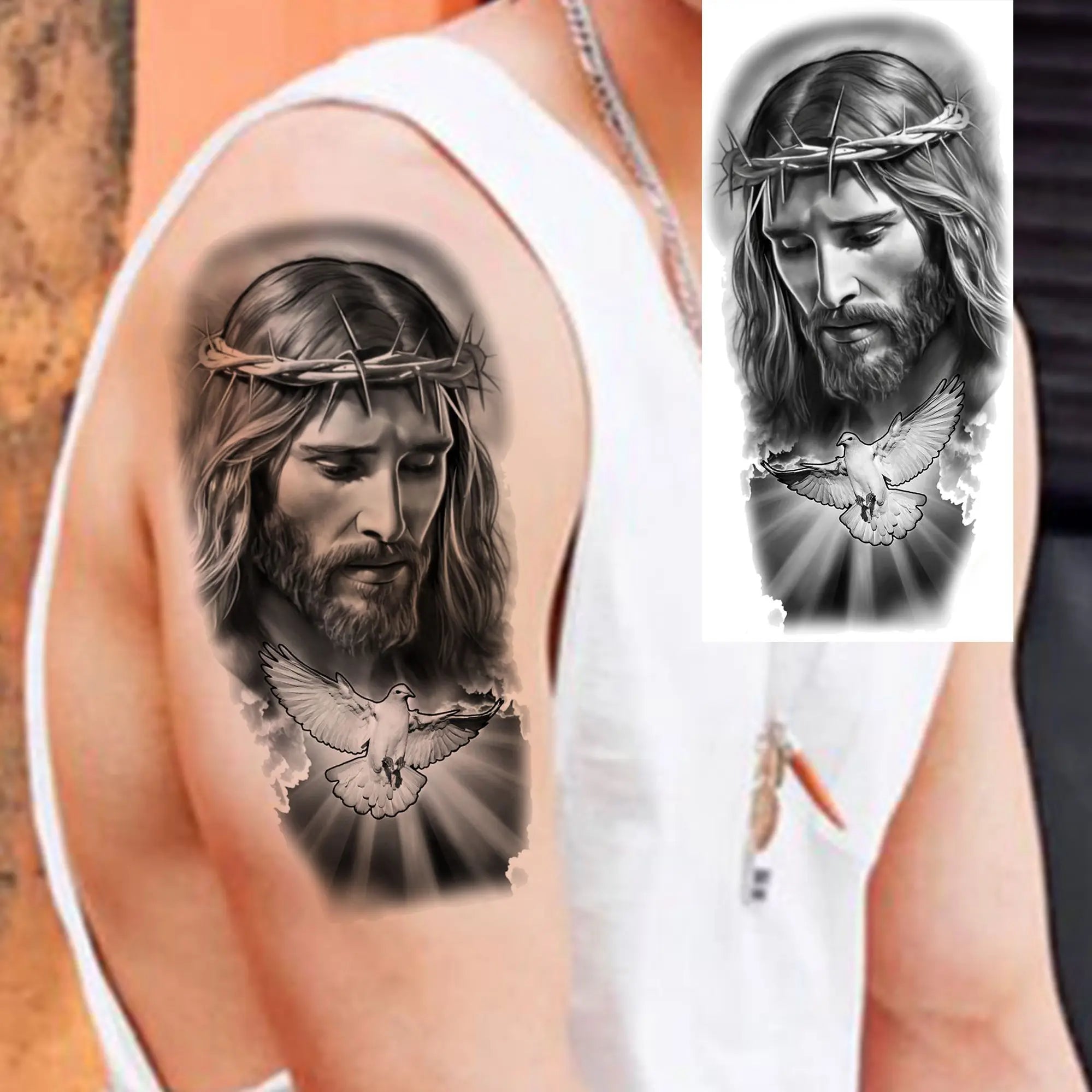 1pc Jesus Pray Cross Temporary Tattoo Stickers – Realistic Christian Fake Tattoos for Arm Chest Leg