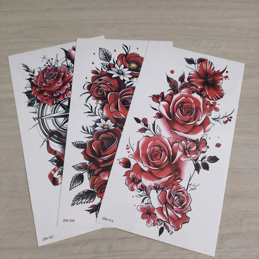 Realistic Flower Tattoo Sticker – Rose & Butterfly Design (1pc)