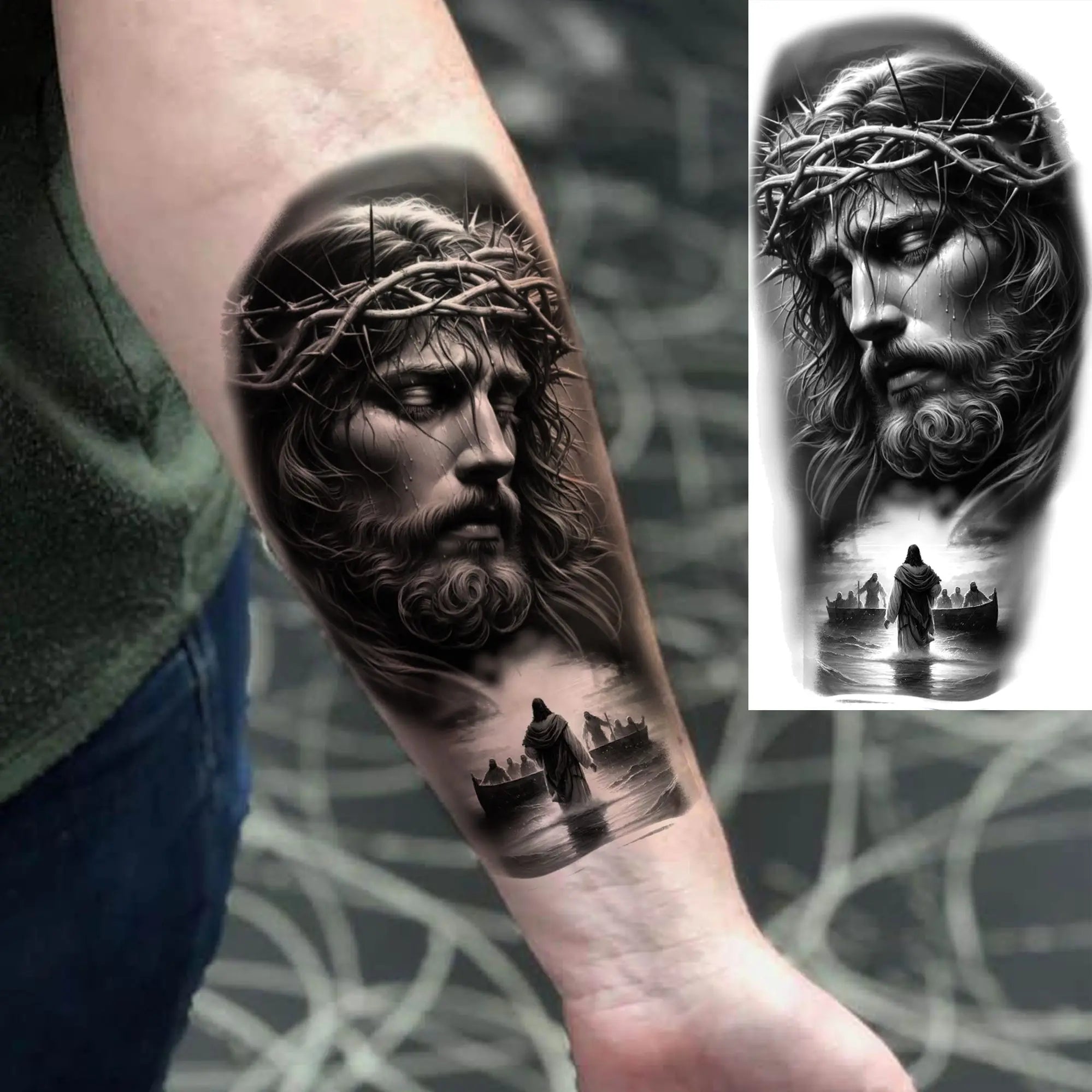 1pc Jesus Pray Cross Temporary Tattoo Stickers – Realistic Christian Fake Tattoos for Arm Chest Leg