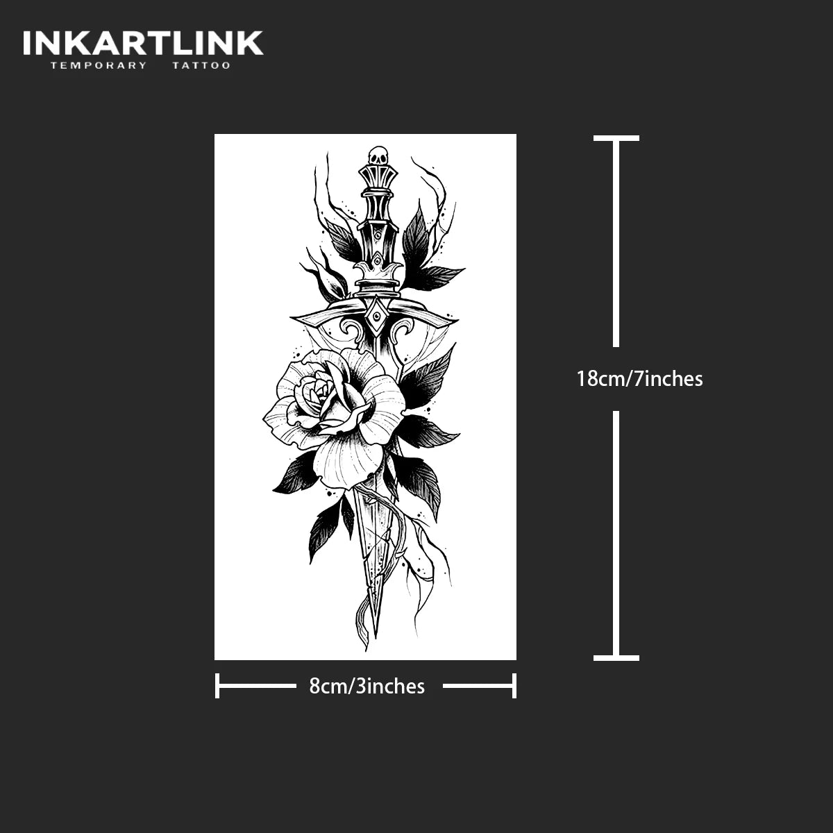 Black Rose Dagger Semi-Permanent Tattoo –Waterproof Fake Tattoo Sticker