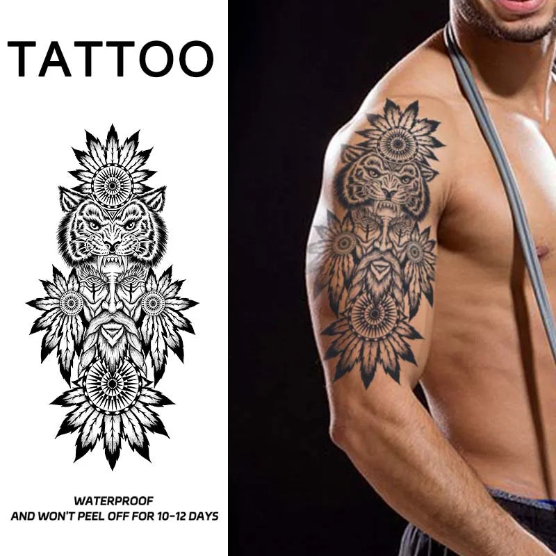 Dragon Tiger Half Arm Tattoo – Waterproof Herbal Semi-Permanent Fake Tattoo Sticker