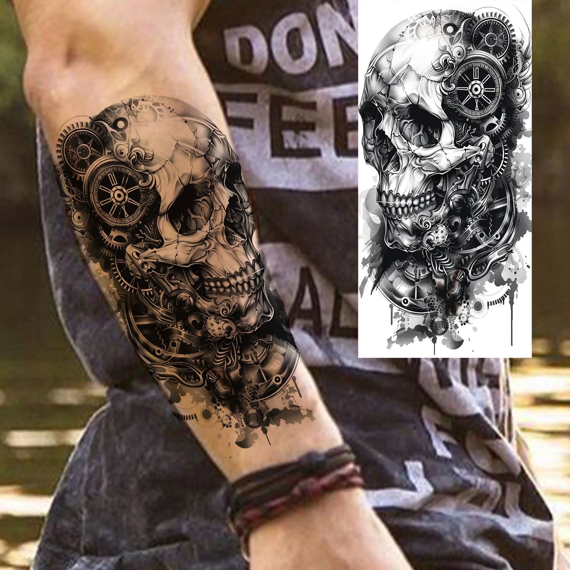 Grim Reaper Skull Pirate Temporary Tattoo – Halloween Fake Tattoo Sticker (1 Sheet)