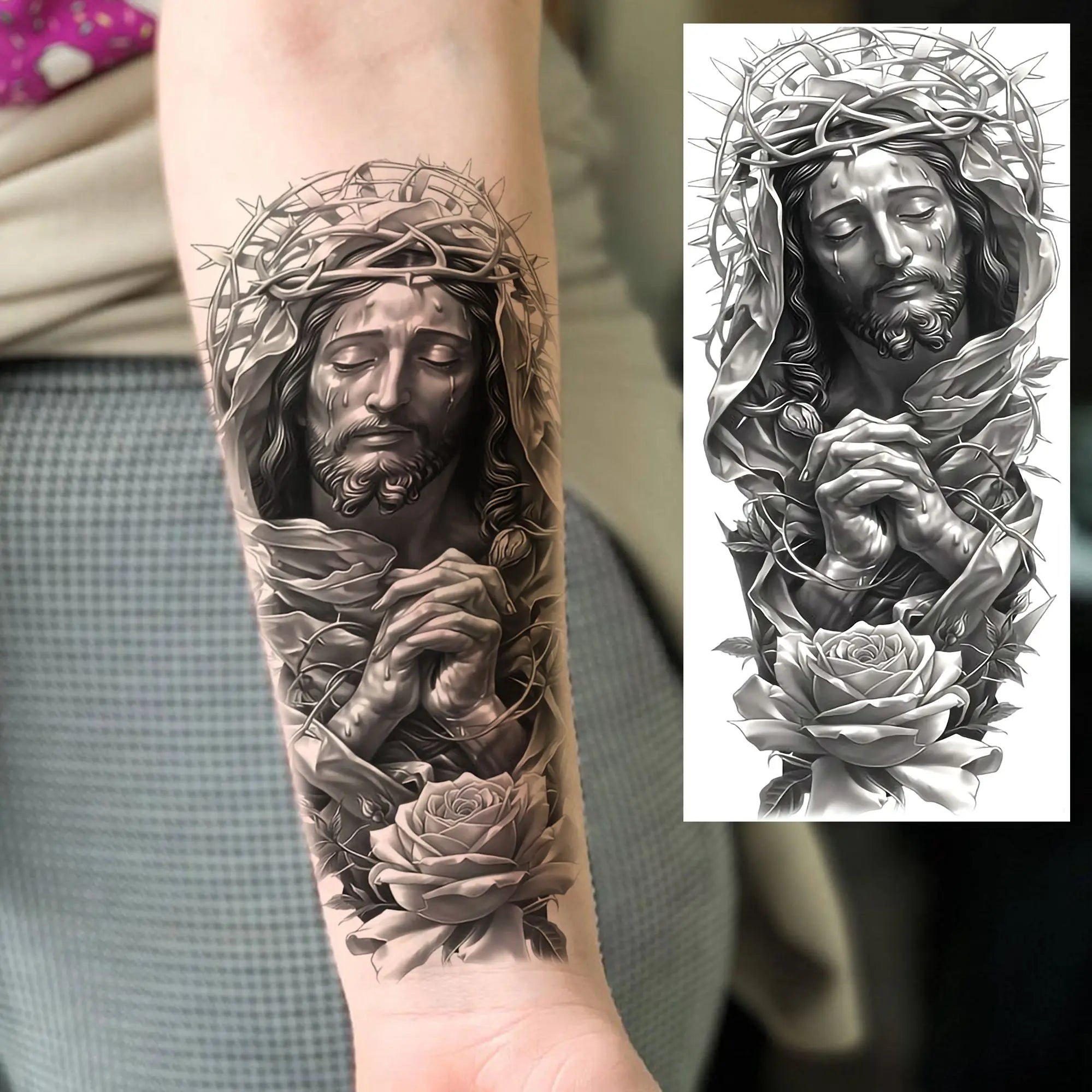 1 Sheet Jesus Thorn Crown Temporary Tattoo Sticker – Waterproof Realistic Fake Tattoos for Arm Chest Shoulder