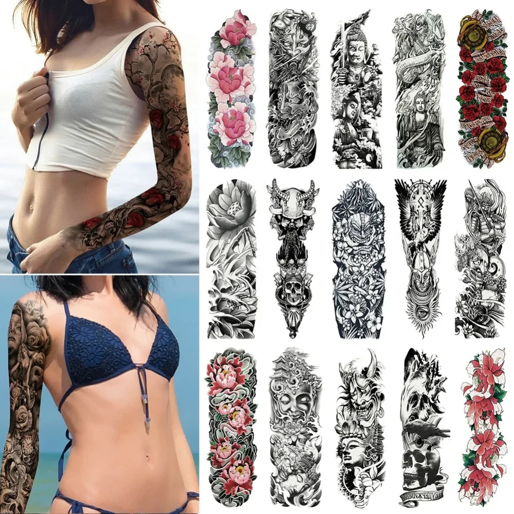 Full Arm Skull Tattoo Sticker – Waterproof 15-Day Semi-Permanent Tattoo for Men & Women