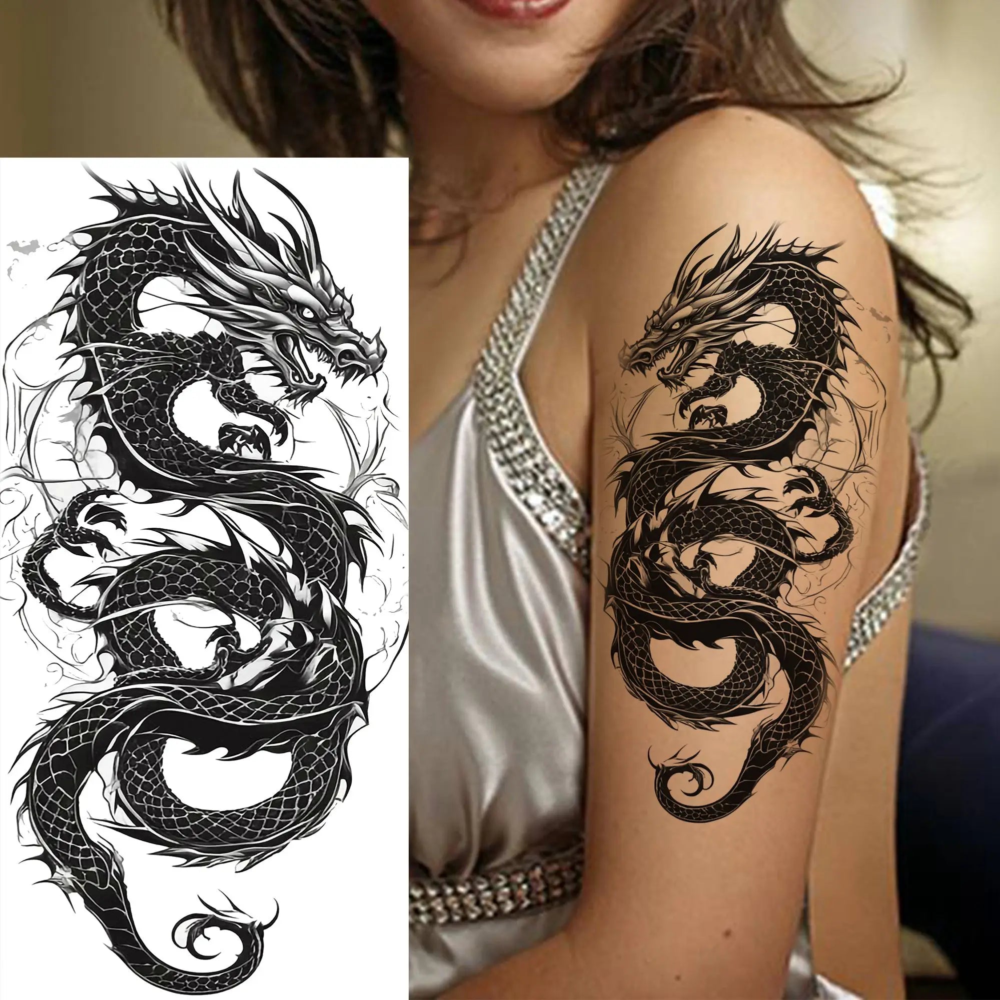 Lion Tiger Wolf Skull Dragon Temporary Tattoo – Realistic 3D Fake Tattoo Sticker (1 Sheet)