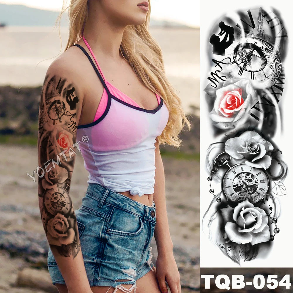 Inkly FullSleeveX – Skull Clock Tiger Wolf Arm Tattoo Set (40+ Designs)